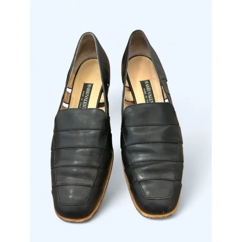Vintage Mario Valentino Black Low Heeled Cut Out Loafer Dress Shoes size 39.5